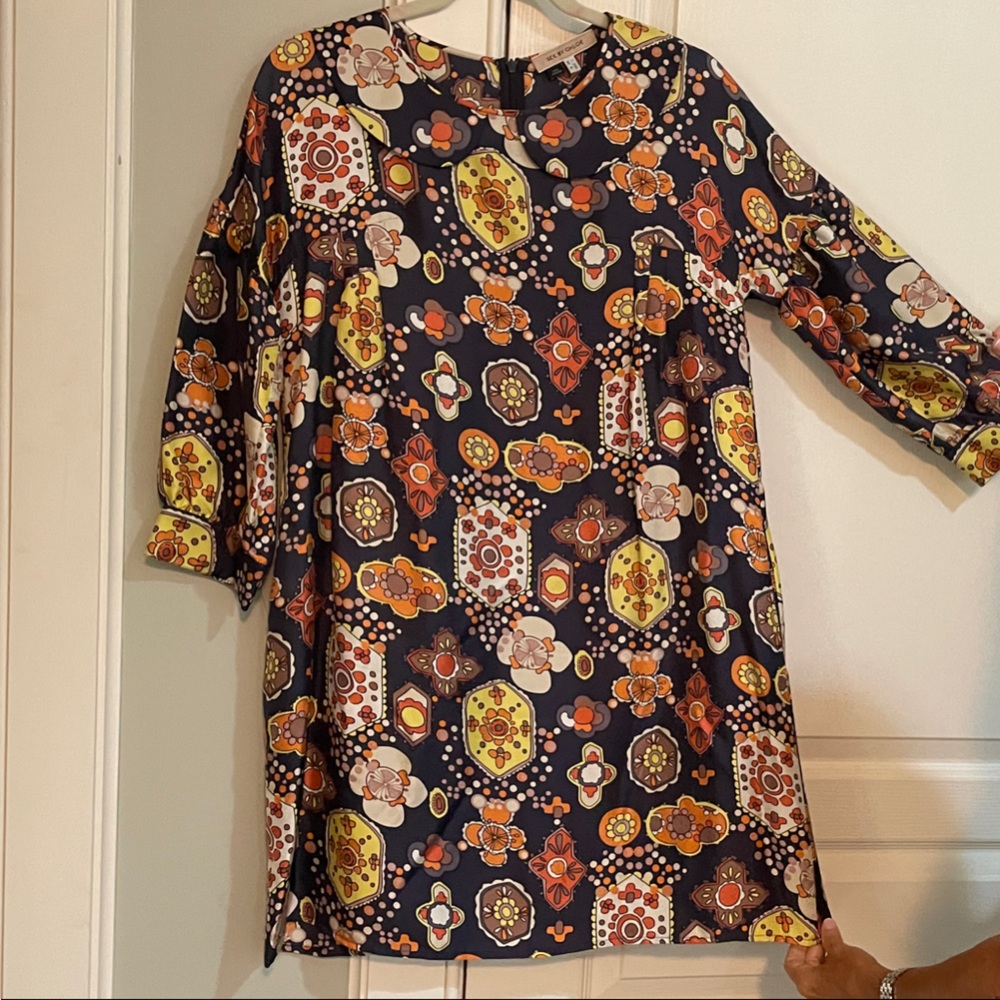 Sea By Chloe Navy and brown Floral Retro Print Blouse usa 8